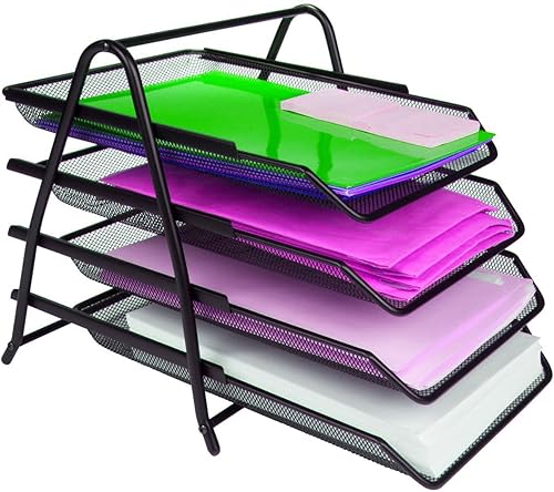 Miniatura 6 de ABPETE Bandeja organizadora de papel, organizador de documentos de 4 capas, organizador de escritorio para clasificar documentos de papel en la
