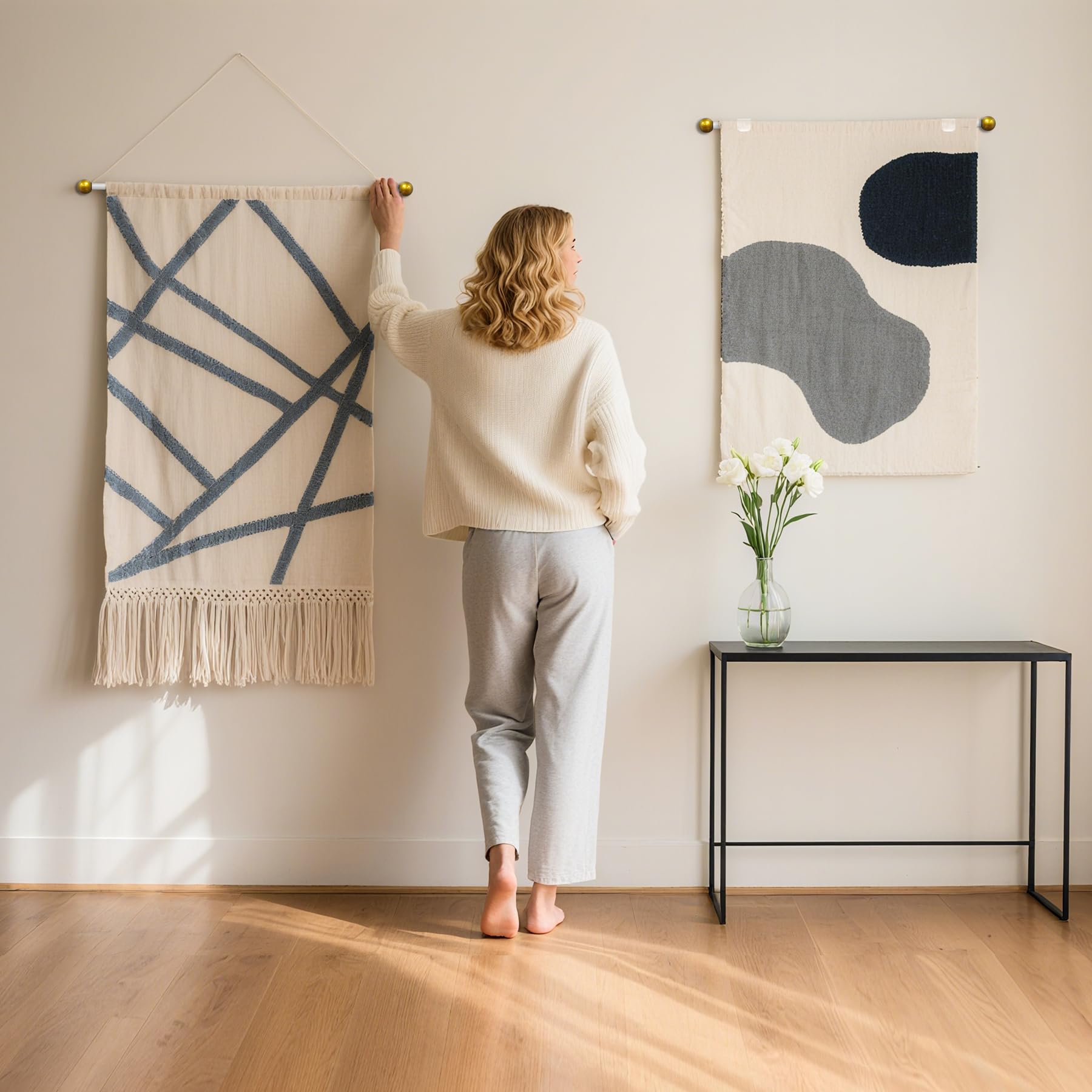 Tringle télescopique à suspendre pour tapisserie, décoration de chambre, barre de suspension murale évolutive (43,2 à 81,3 cm, noir)