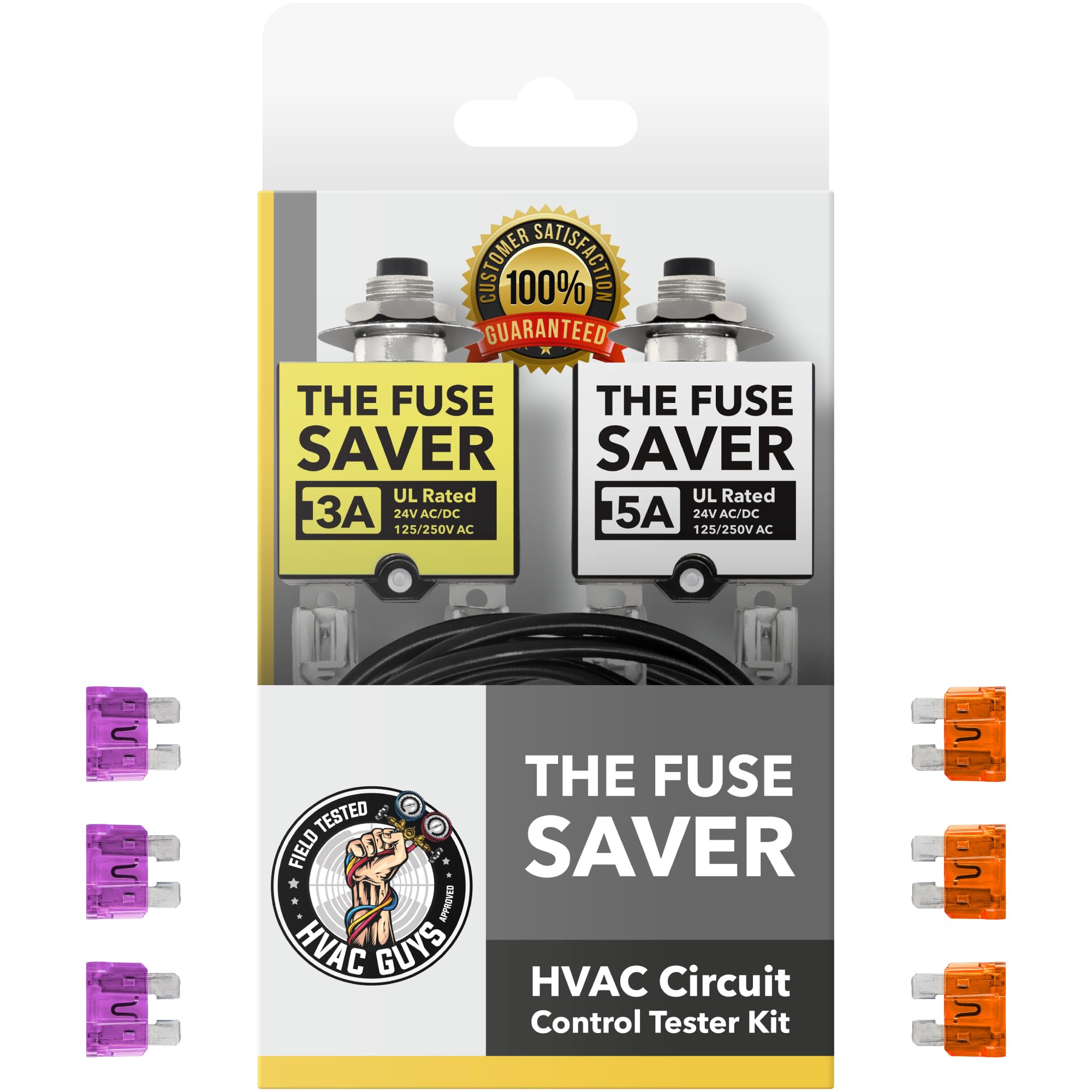 HVAC Guys - The Fuse Saver | HVAC Circuit Tester | 3 AMP & 5 AMP Fuses | Fuse Tester for Circuit Breaker - UL Rated 24V AC/DC & 125/250V AC
