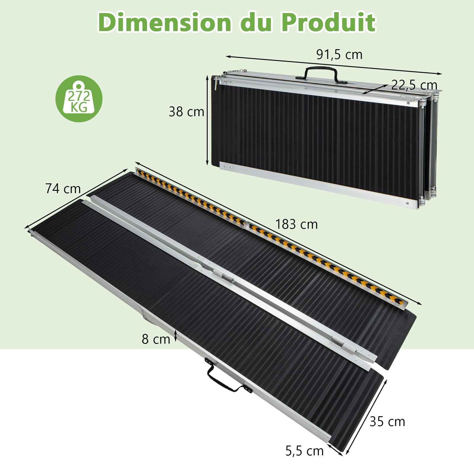 COSTWAY Rampe de Fauteuil Roulant en Aluminium (183 x 74 x 8 cm)