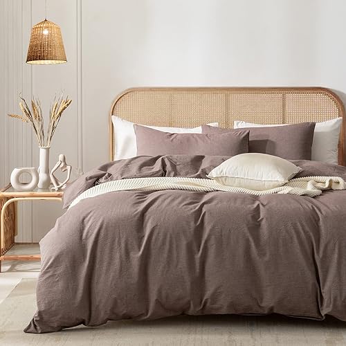 Miniatura 8 de Juego de funda de edredón tamaño King, 100% algodón lavado, súper suave, tacto de lino texturizado, duradero, juego de ropa de cama de 3 piezas con