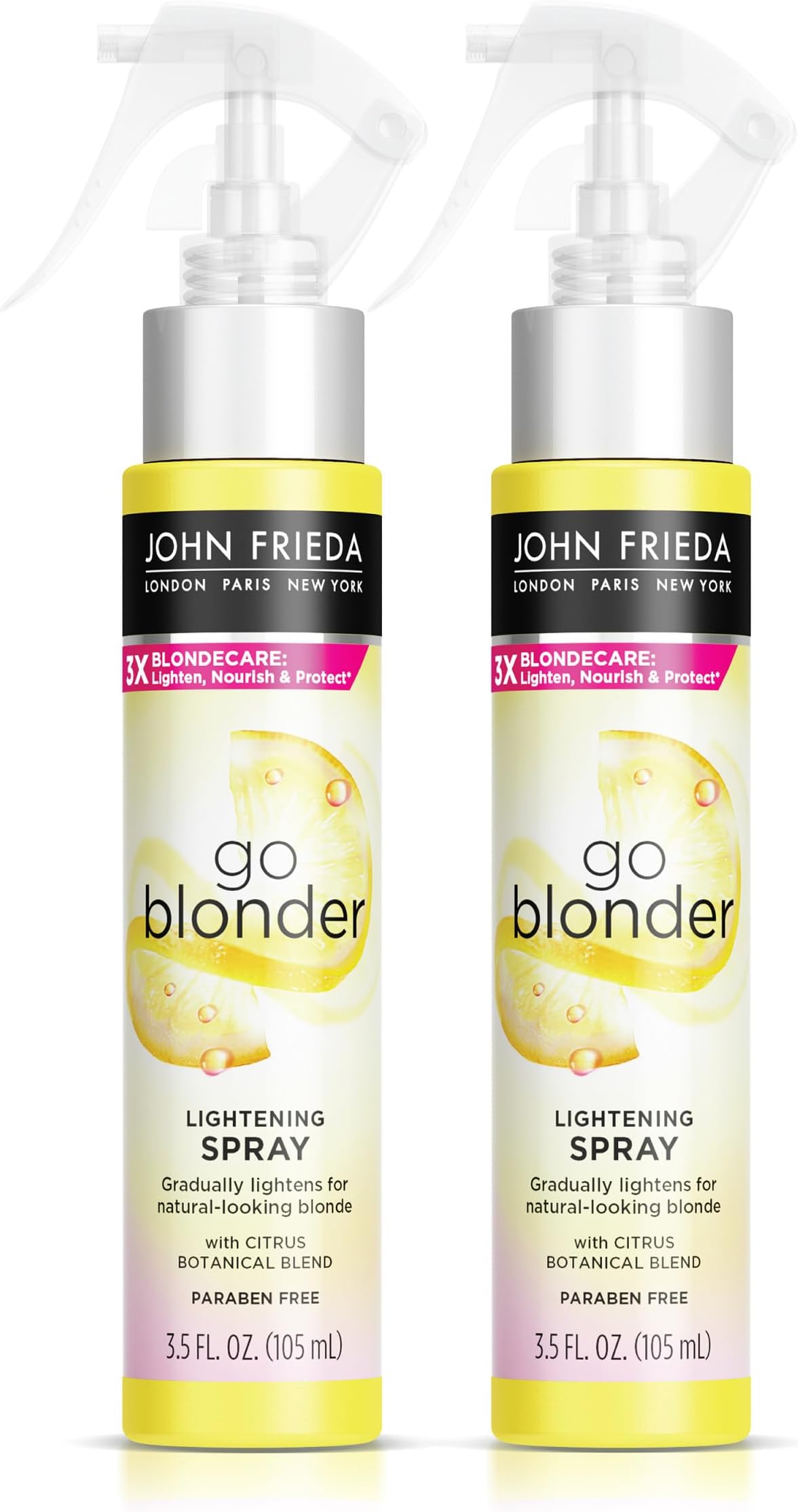 John Frieda Go Blonder Lightening Spray, Gradually Lightens Blonde Color, For Natural or Color-Treated Hair, Formulated with a Citrus Bontanical Blend, Paraben Free, 3.5 Oz, Pack of 2