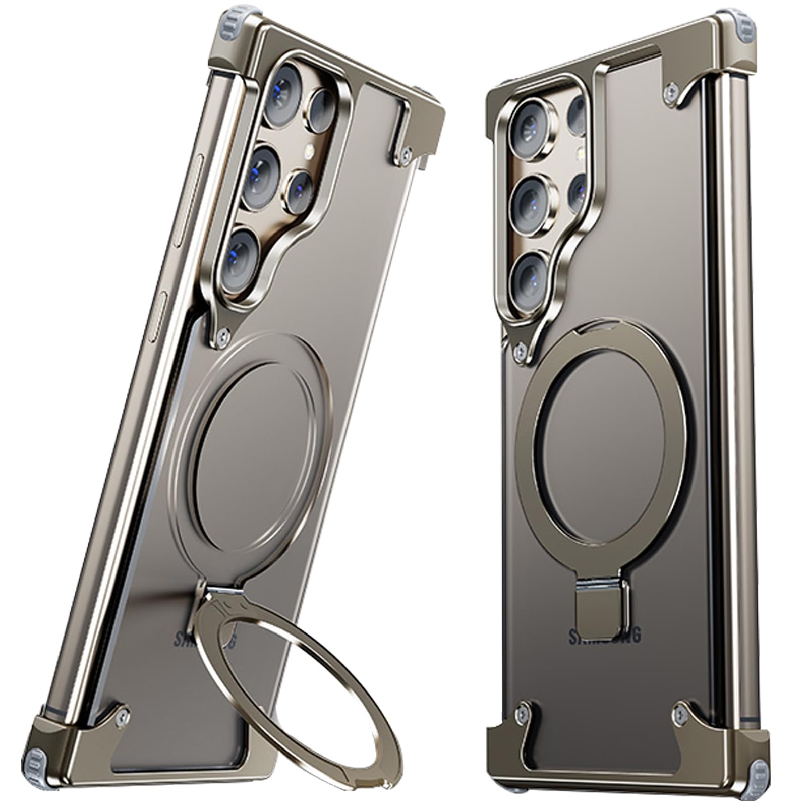 Frameless Case for Samsung Galaxy S24 Ultra, [Compatible with MagSafe] with Invisible Stand, Anti-Scratch Anti-Fingerprint Aluminum Shells,Titanium,S24 Ultra