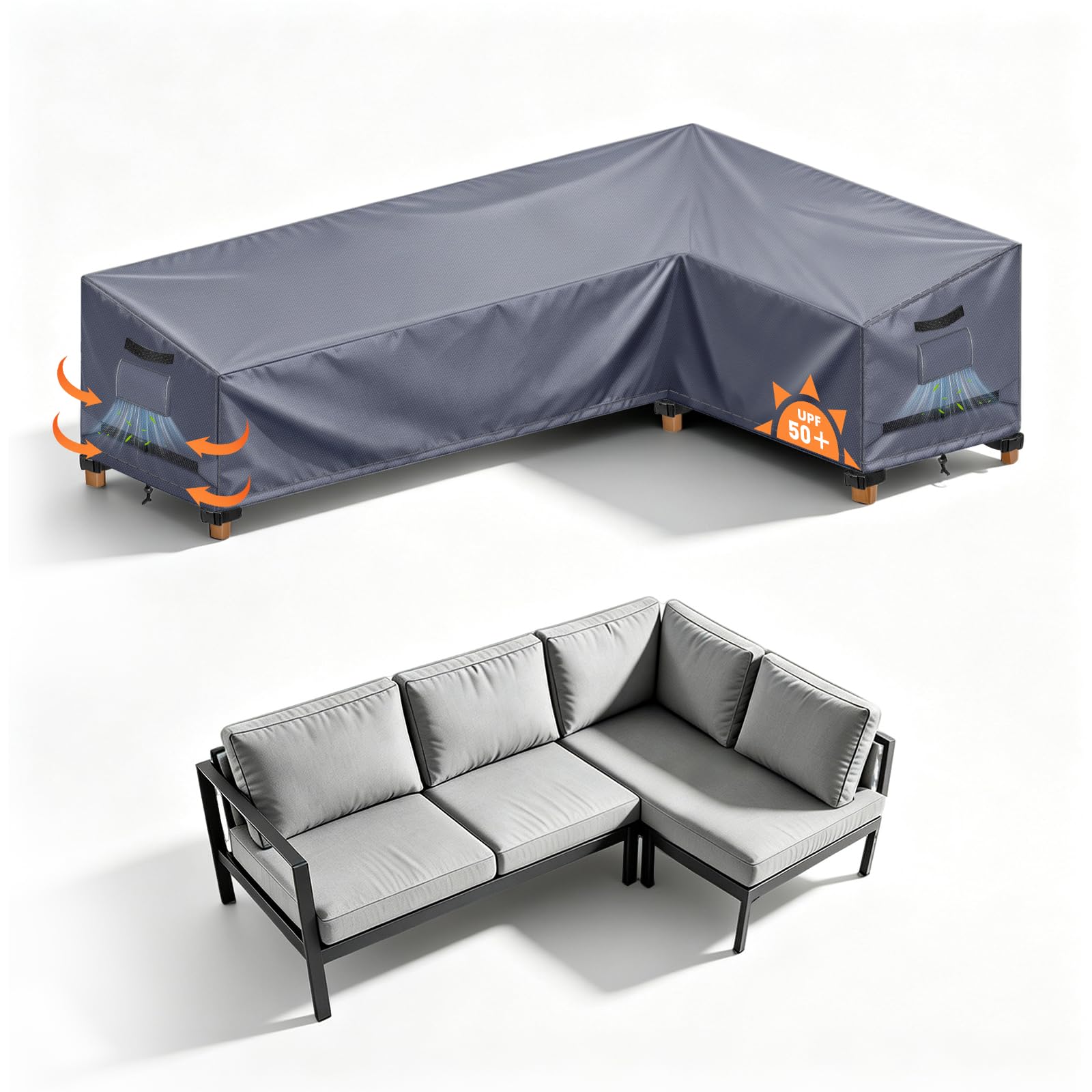 Garden L-Shape Furniture Corner Sofa Cover Waterproof, 210x140x90x80/65cm