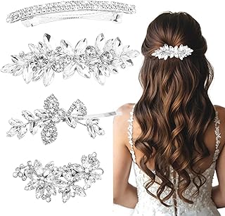 4 Pcs Rhinestone Hair Clips for Women Hair Barrettes Silver Bridal hair accessories for