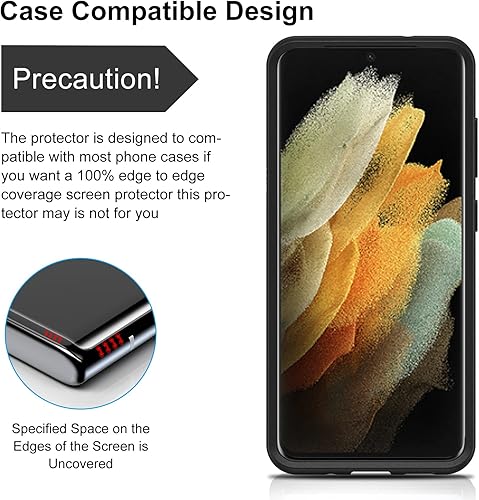 Miniatura 5 de Paquete de 3 protectores de pantalla de vidrio templado curvado 3D para S21 Ultra Glass compatible con desbloqueo de huellas dactilares, protección