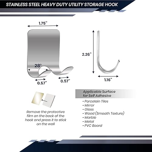 Miniatura 2 de Performore Paquete de 2 soportes para maquinilla de afeitar de acero inoxidable con adhesivo 3M, ganchos de ducha autoadhesivos impermeables para