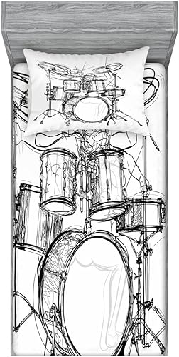 Miniatura 120 de Ambesonne Juego de sábanas bajeras y fundas de almohada de los años 90, patrón geométrico en estilo retro, formas redondas de triángulo de media