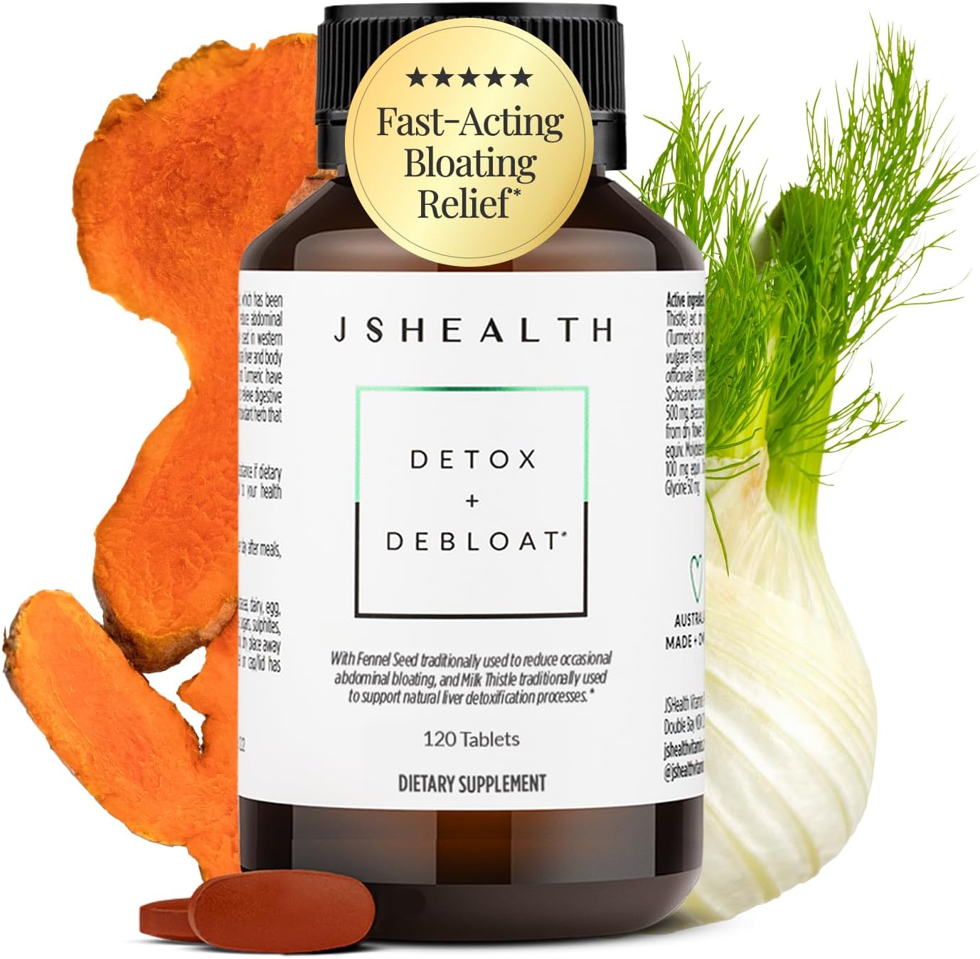 JSHealth Detox + Debloat. Bloating Relief for Women, 120 Tablets