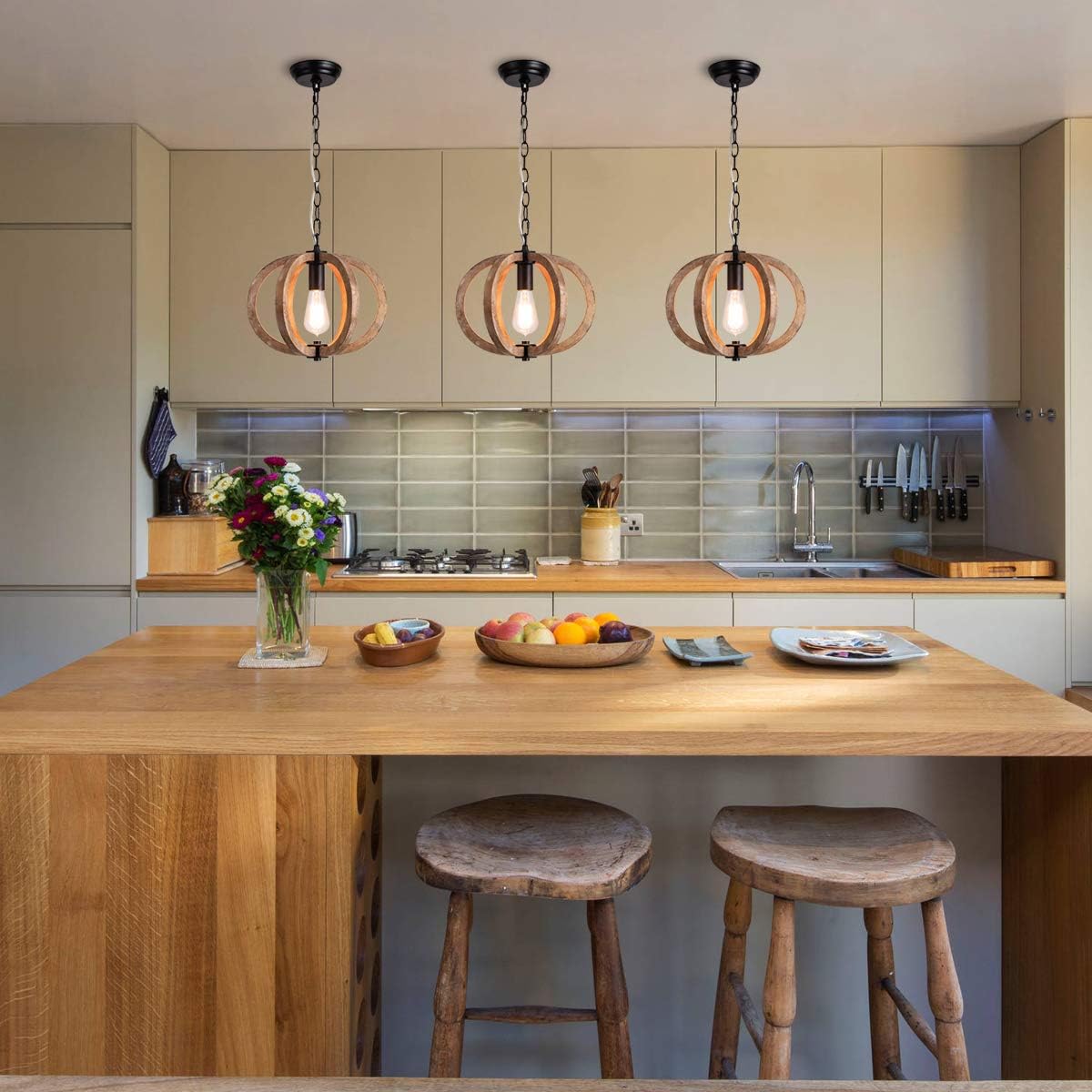 Onе-Dау Sаlе: Uр tо 60% оƒƒ Wood and Metal Chandelier Fixture Antique Pendant Lamp Rustic Farmhouse Iron Wooden Chandelier Pendant Light Retro Ceiling Light Fixture for Kitchen Island 1XE26 UL Listed Wires, Large, by YIFI