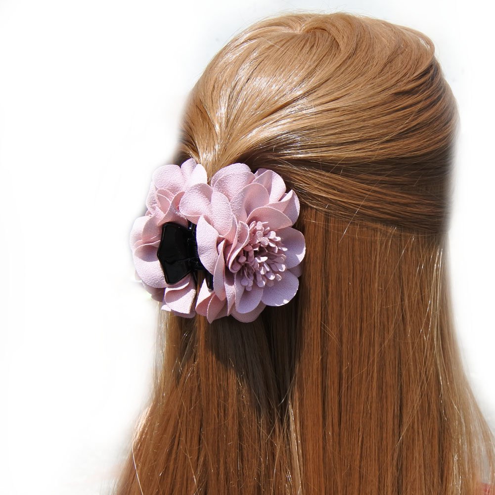 Meilliwish Beautiful Flower Rose Wedding Women Girls Hair Claw Clip 1 PCS(D49)(Grey) - Image 4