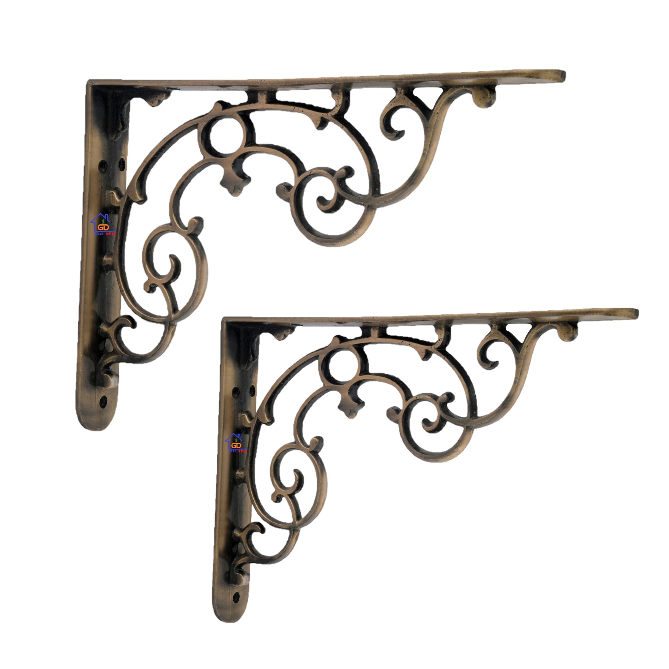 Metal Handcrafted Shelf Bracket for Floating Shelves L Angle Decorative Corner L Shaped Brace Joint Heavy Duty Wall Mounted Shelf Supporter Corner Brace Holder (Pack of 4, Brass Antique) — Amazon image 6