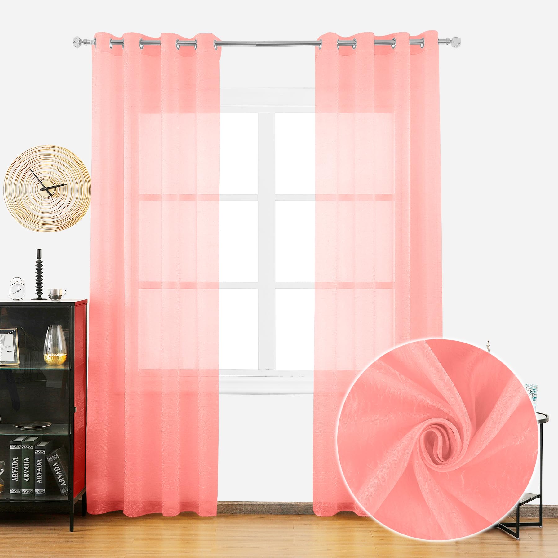BOD HOME, 2 Piezas Cortinas Translúcidas para Salón, 140x260cm, Accesorio con Ojales para Ventanas, Cortinas Decorativas para Dormitorio/Habitación, Modernas, Frescas, Cortinas para Hogar, Rosa