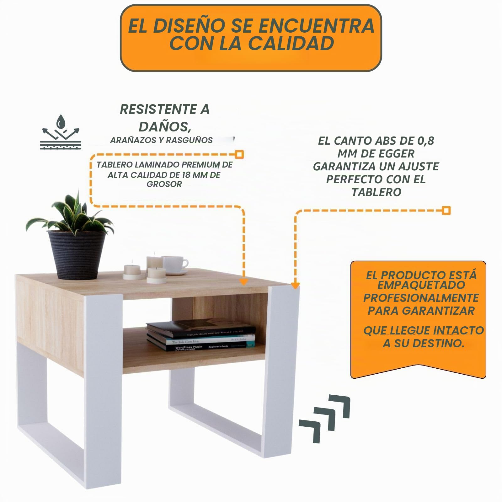 CraftPAK Mesa de Centro para salón de Madera, Mesa Moderna y Estable con Estante Adicional, Color Bardolino/Blanco