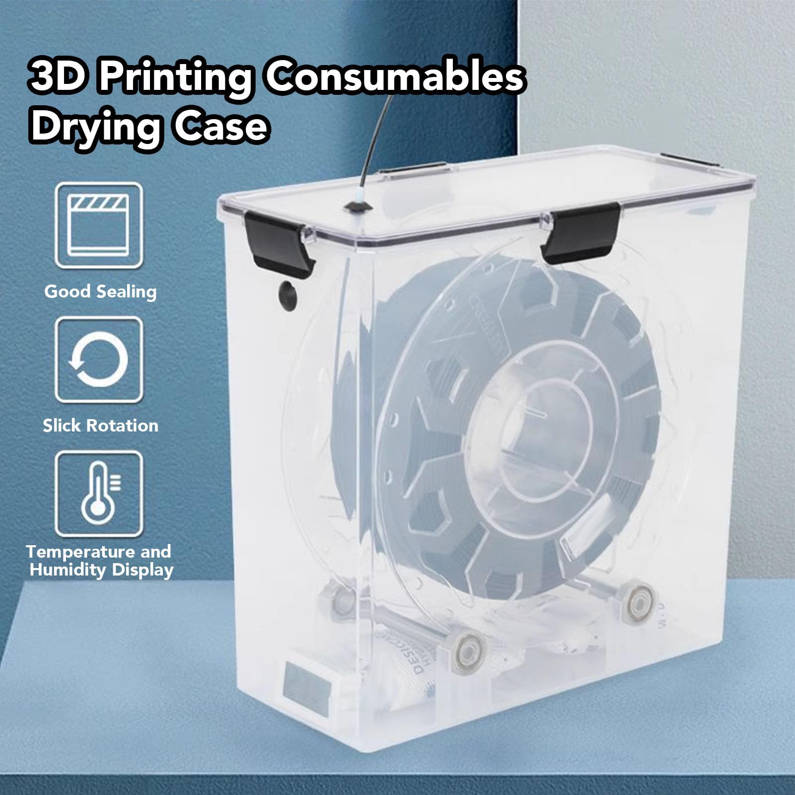 Caja del secador del filamento de la impresora 3D, Deshidratador de material de impresora 3D multifuncional 1KG actualizado con bolsa de sellado y termohigrómetro