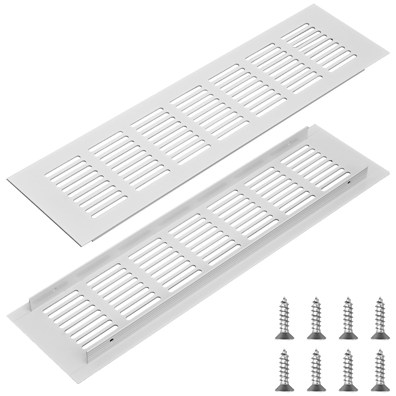 Osłona kratki wentylacyjnej, 80 mm x 300 mm, ze stopu aluminium, kuchenna, otwory wentylacyjne, do szafy, na lodówkę, otwór wentylacyjny ze śrubą do podłogi, ściany, kanału drzwiowego, 2 szt