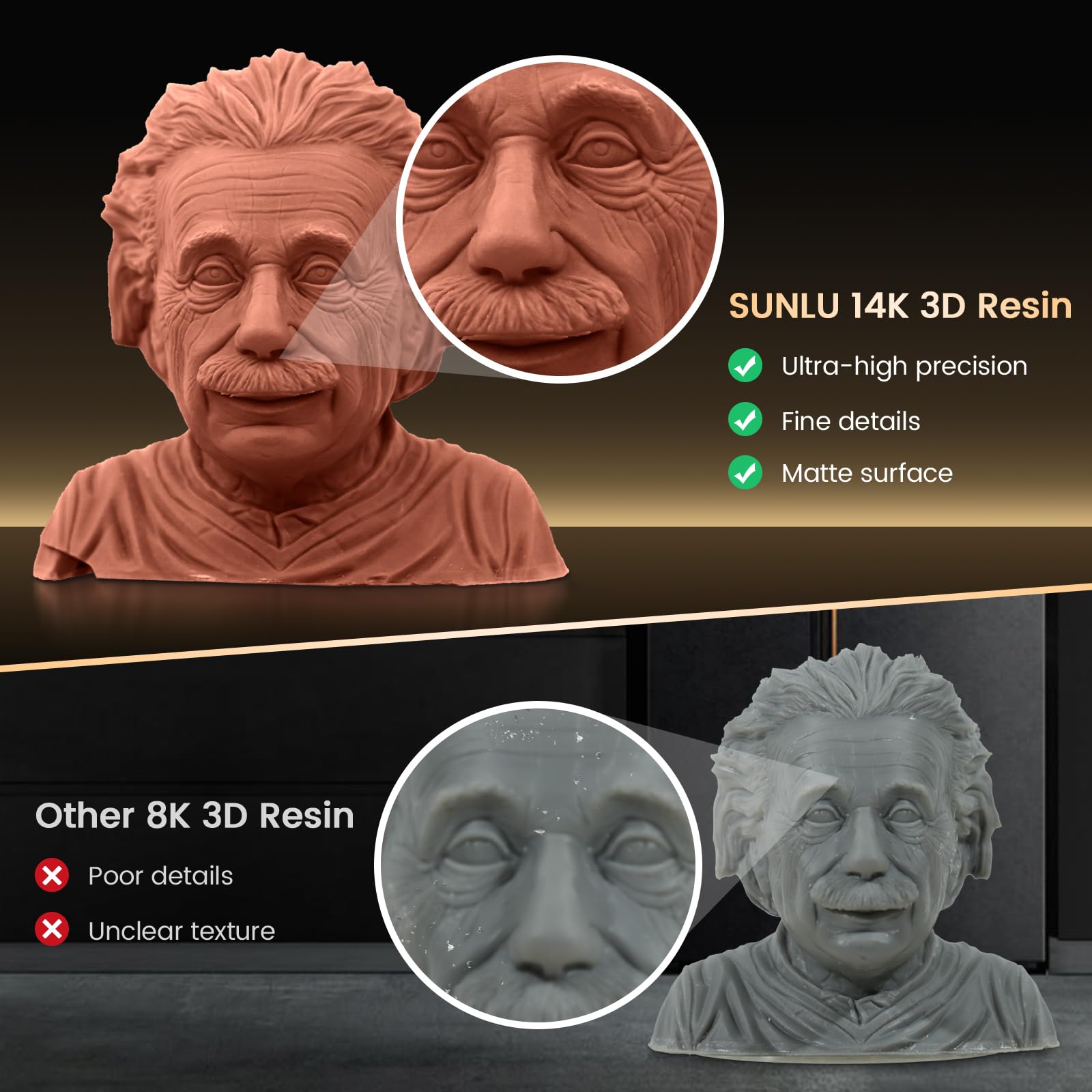 SUNLU - Résine d'impression 3D haute précision 14K, 2 kg, résine d'impression 3D standard pour impression de détails miniatures, résine photopolymère UV 405 nm, surface mate lisse,