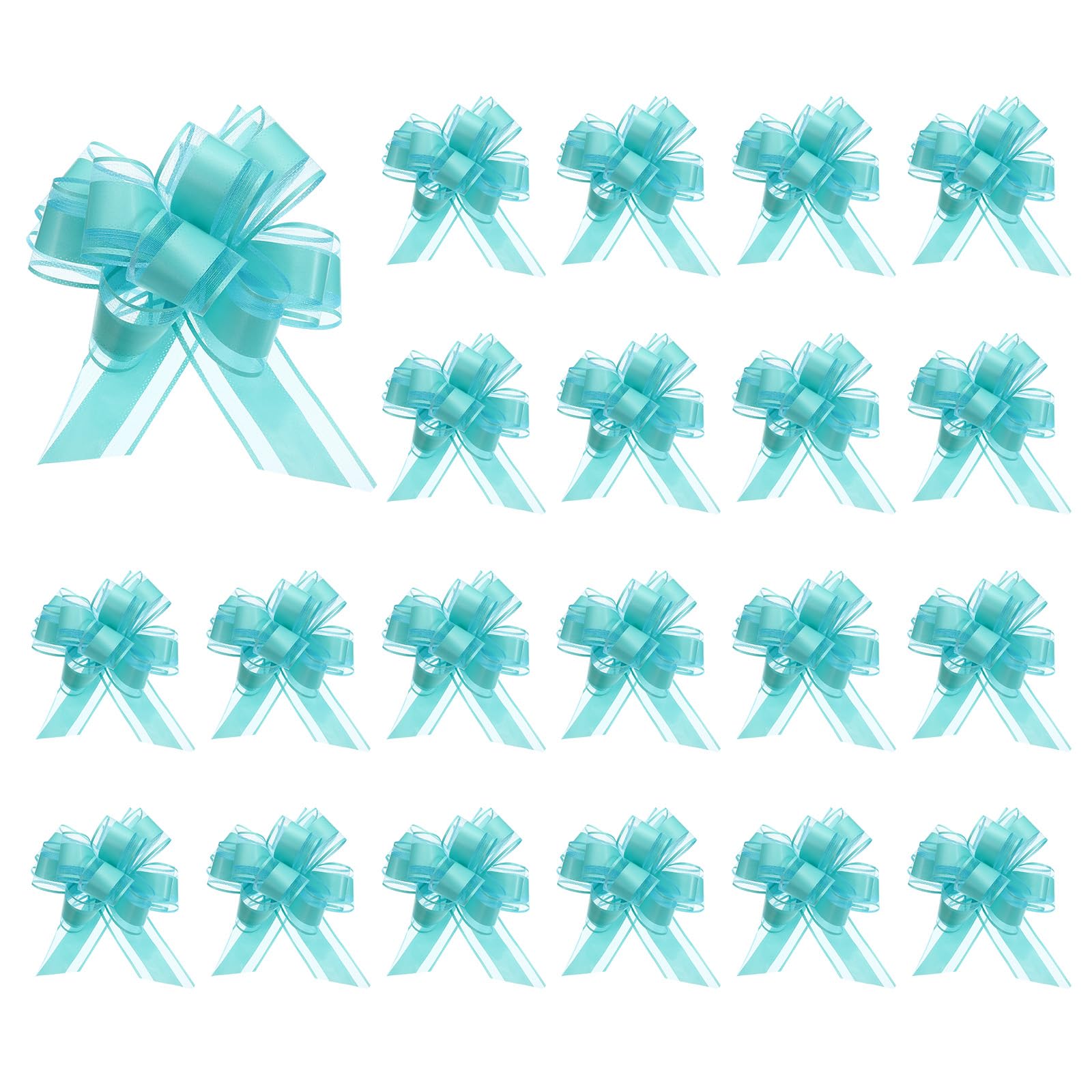 Nœuds à tirer bleu aquatique 16 cm pour décoration de paniers garnis et grand emballage cadeau