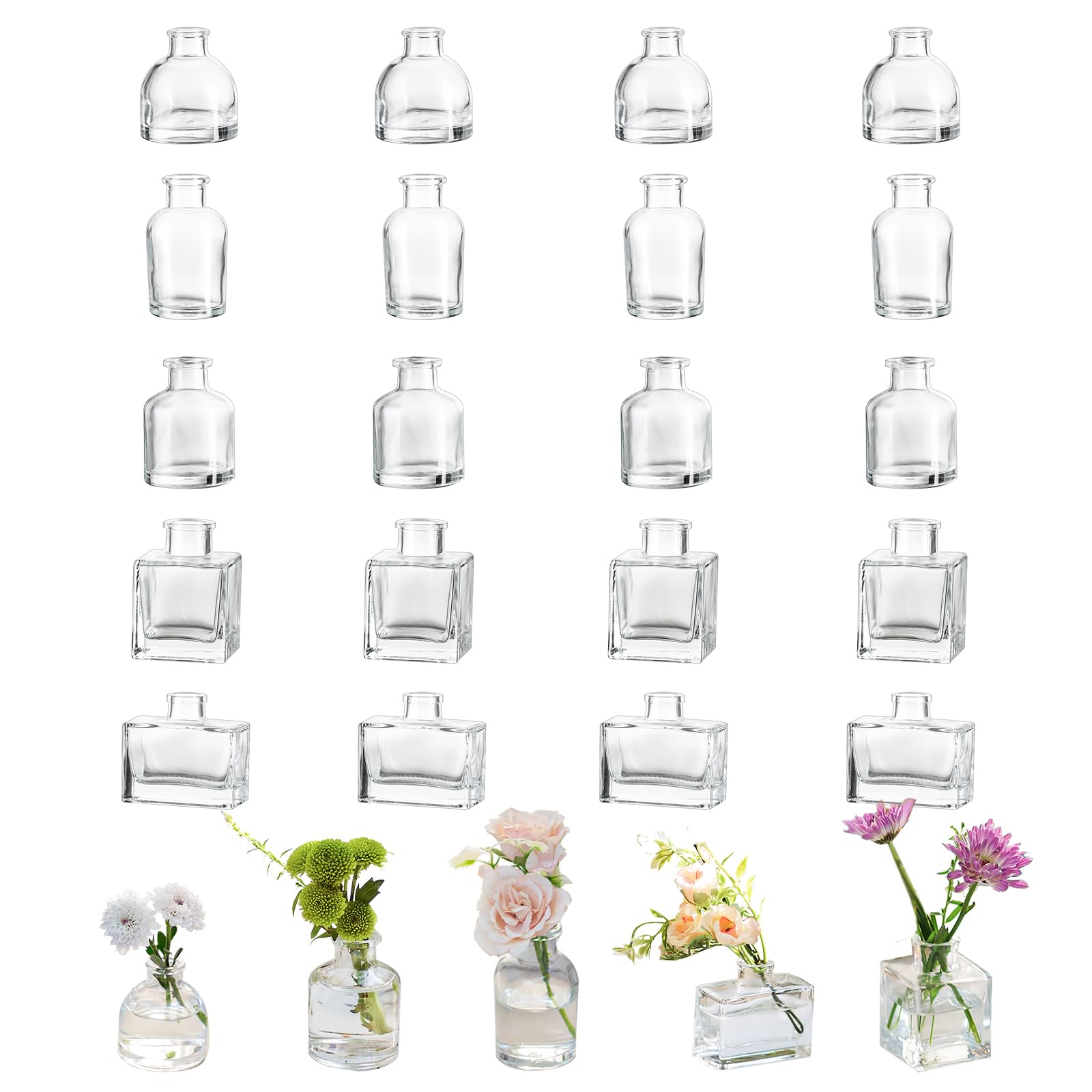 Glasseam Mini Bud Vases for Centerpieces: Clear Small Flower Vase Set of 20 Cute Tiny Glass Vases for Flowers Modern Decorative Wedding Table Centerpiece for Dining Room Decoration