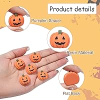 Vista 2 de LiQunSweet 50 dijes de calabaza de resina opaca con parte trasera plana para Halloween, accesorios para hacer joyas para el cabello, decoraciones