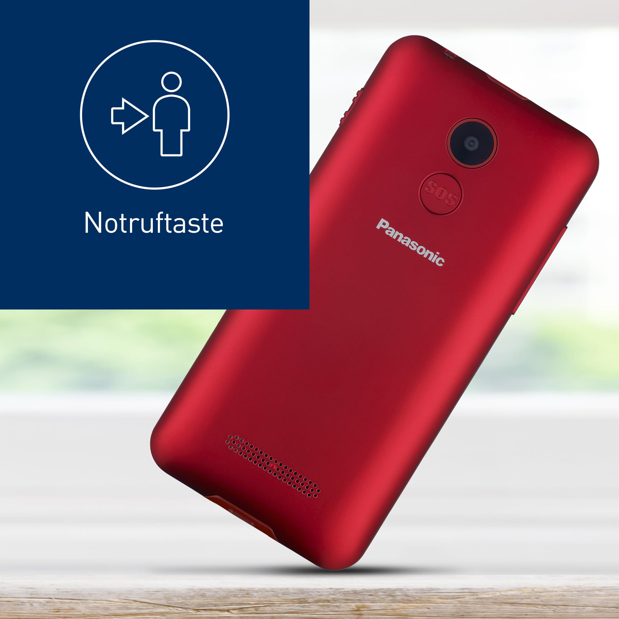 Panasonic KX-TU155EXRN 2G Essentials Handy für Senioren (Ladestation, SOS-Notfalltaste, Prioritätsanruf, Großtastentelefon, hörgerätekompatibel, Bluetooth, UKW-Radio, Kamera) Rot
