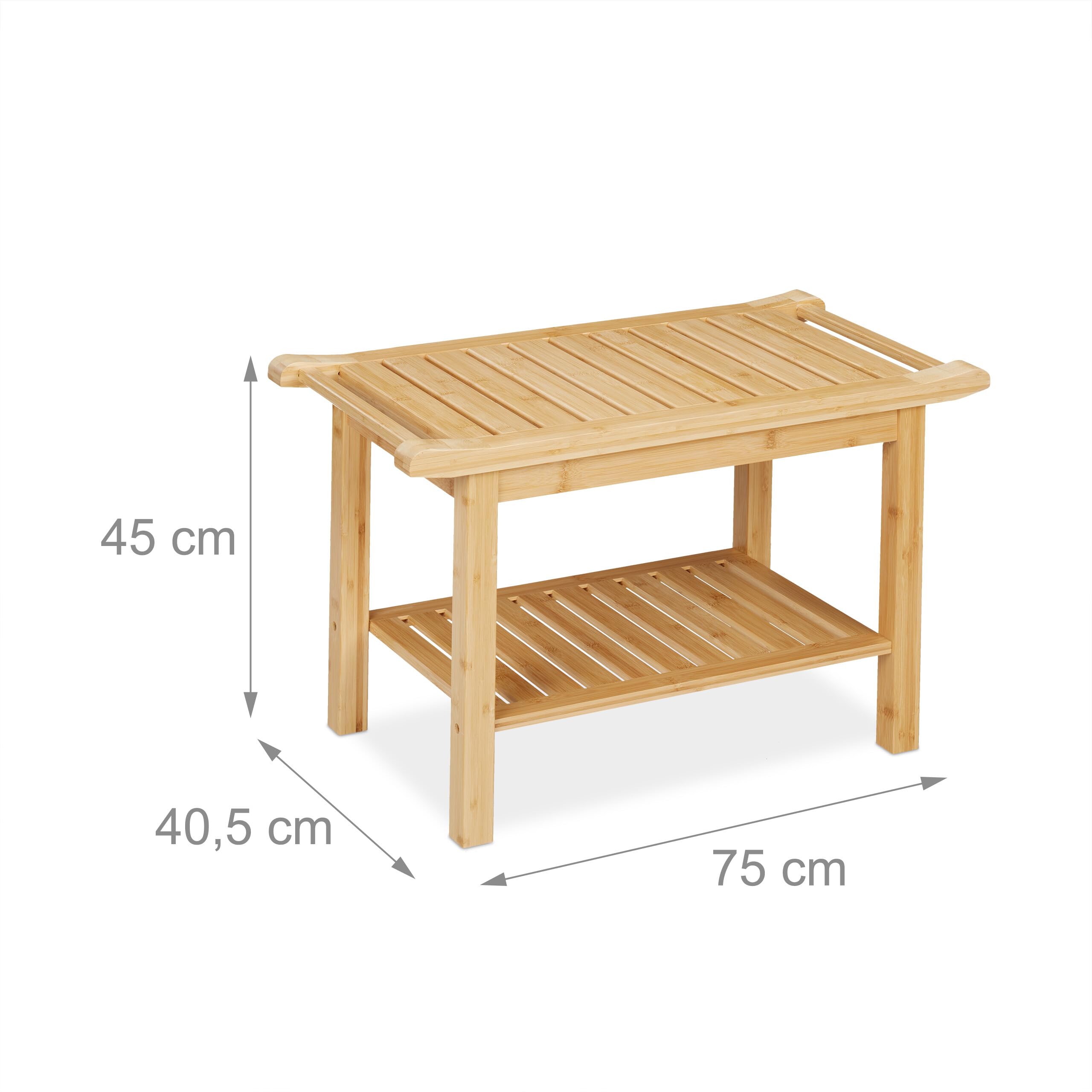 Relaxdays Banco Baño Bambú, Taburete con Balda y Asas, 45x75x40,5 cm, Asiento para 2 Personas, Cocina o Pasillo, Natural