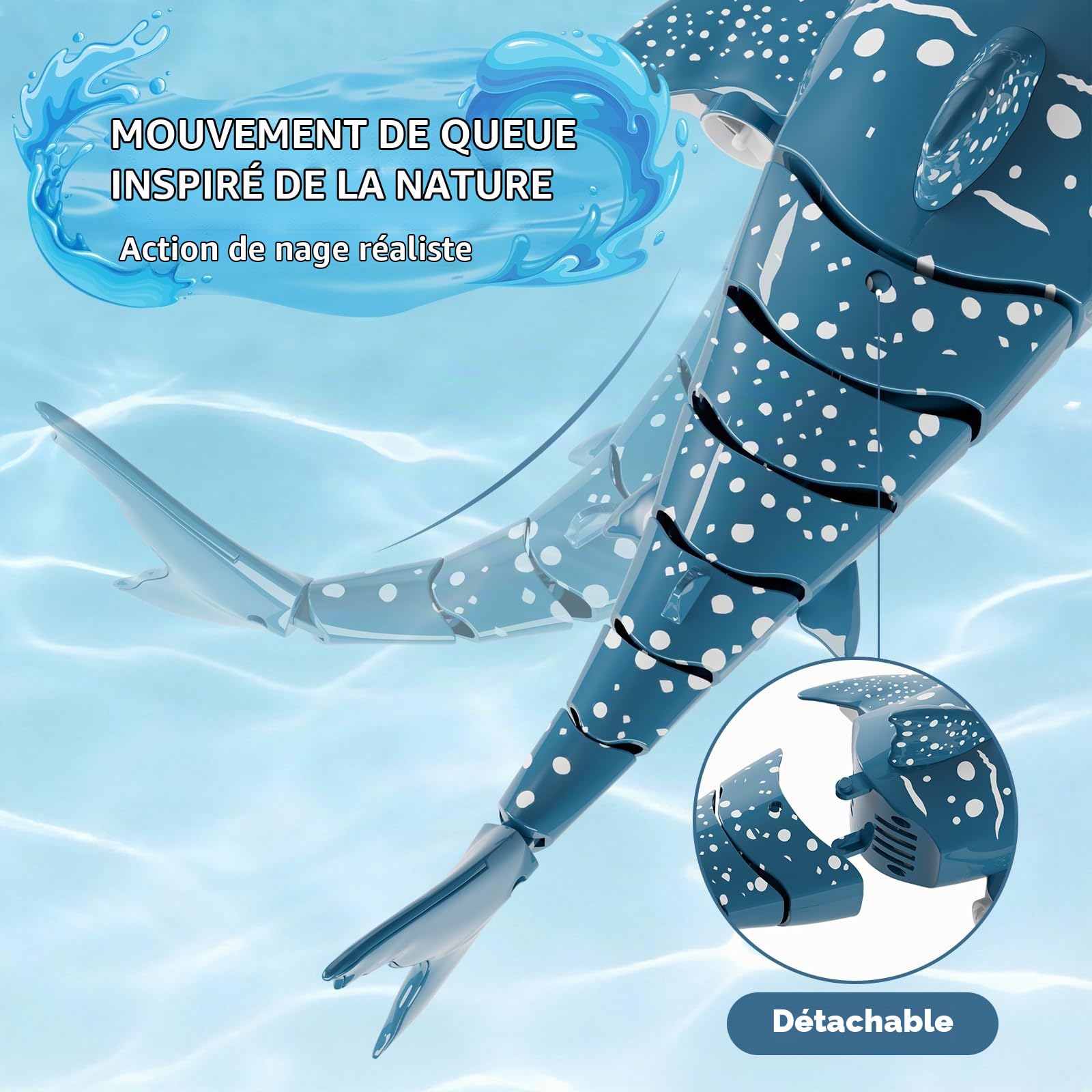 snookids Requin télécommandé pour Enfants, Jouet Requin RC 2,4 GHz, | Mouvements de queue réalistes et jeux de lumière, jouet aquatique pour la baignoire et la piscine,Cadeaux adaptés aux enfants