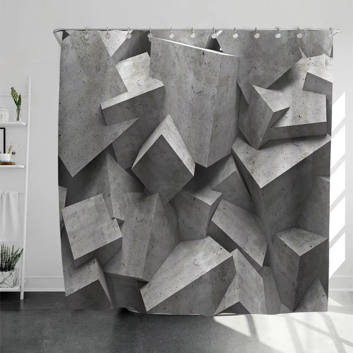 KELAIMI Marble Geometric Shower Curtain,Modern Abstract Geometric Bathroom Curtains,Aesthetic Industrial Quick-Dry Bathtub Curtains with Hooks Style 2 200X200Cm