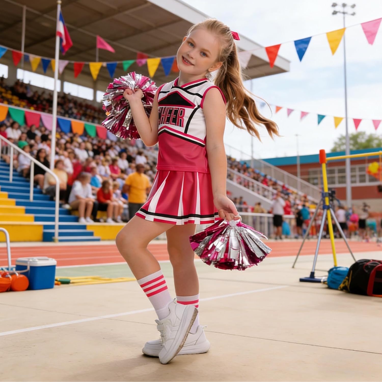 yolsun Cheerleader Costume for Girls Cheerleading Kids Dress up Halloween Cute Uniform High School Cheer leader Outfit - Image 5