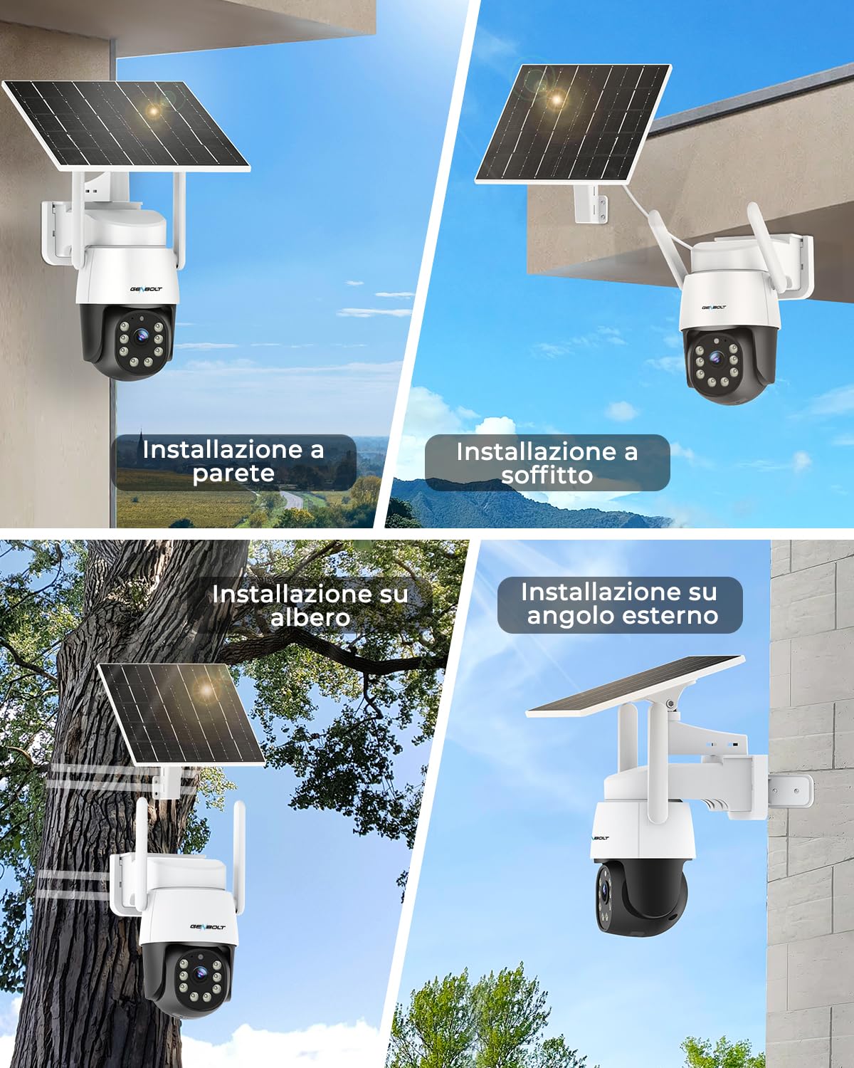 GENBOLT 4G AOV Solare Telecamera Esterno Senza Fili di Sicurezza Esterni | Registrazione Continua 24/7,3MP IP Videocamera Sorveglianza,SIM Card,Rilevamento AI 90FT,CCTV Camera Batteria 8W 10400mAh