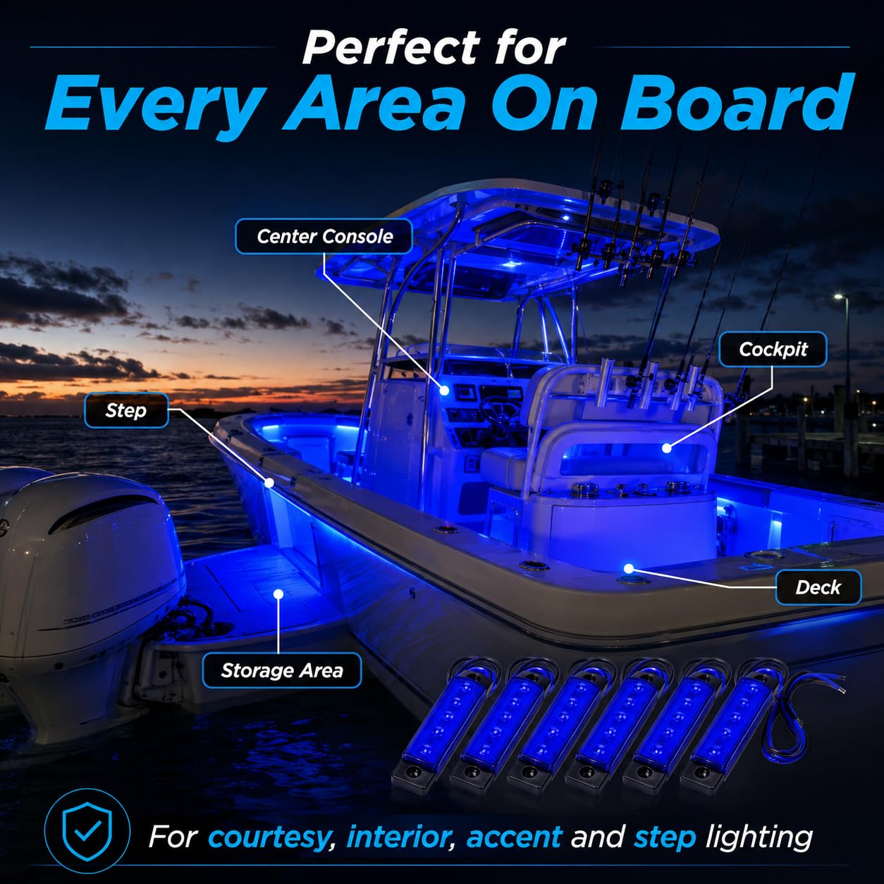 Shangyuan Marine Boat Lights, Utility Led Interior Lights For Boat Deck Courtesy Transom Cockpit Light, 12v Waterproof Marine Lighs For Yacht Fishing Pontoon Boat Sailboat Kayak Bass Boat Vessel, 6Pcs — Amazon image 2