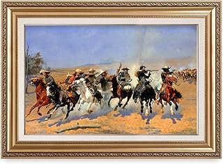 DECORARTS - A Dash for the Timber by Frederic Remington. World Famous Painting Reproduction. Giclee Prints in Classic Golden Frame Ready to Hang