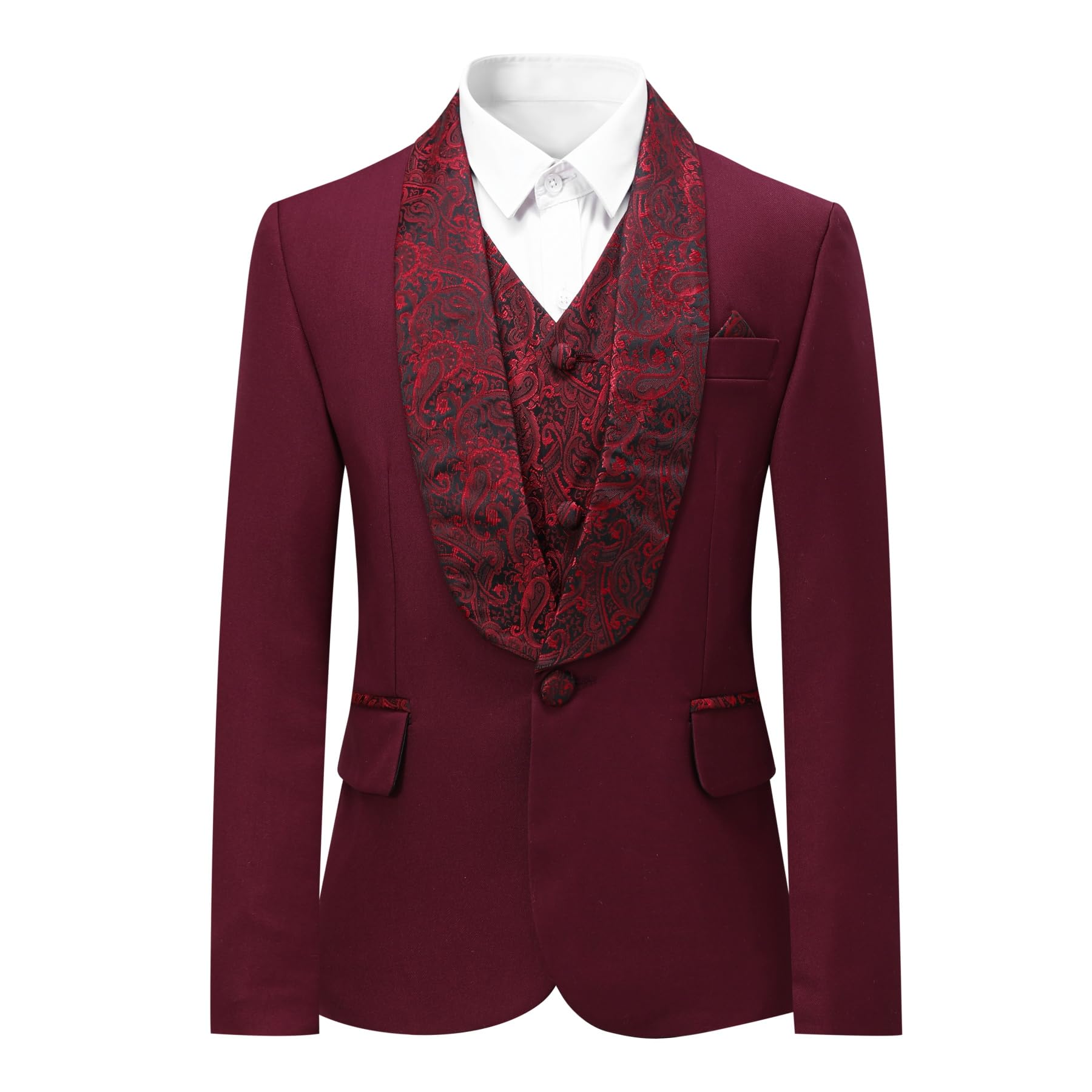 Sliktaa 3 Teilige Klassische Slim-Fit Hochzeits Jerseyjacke Hose und Weste Für Jungen