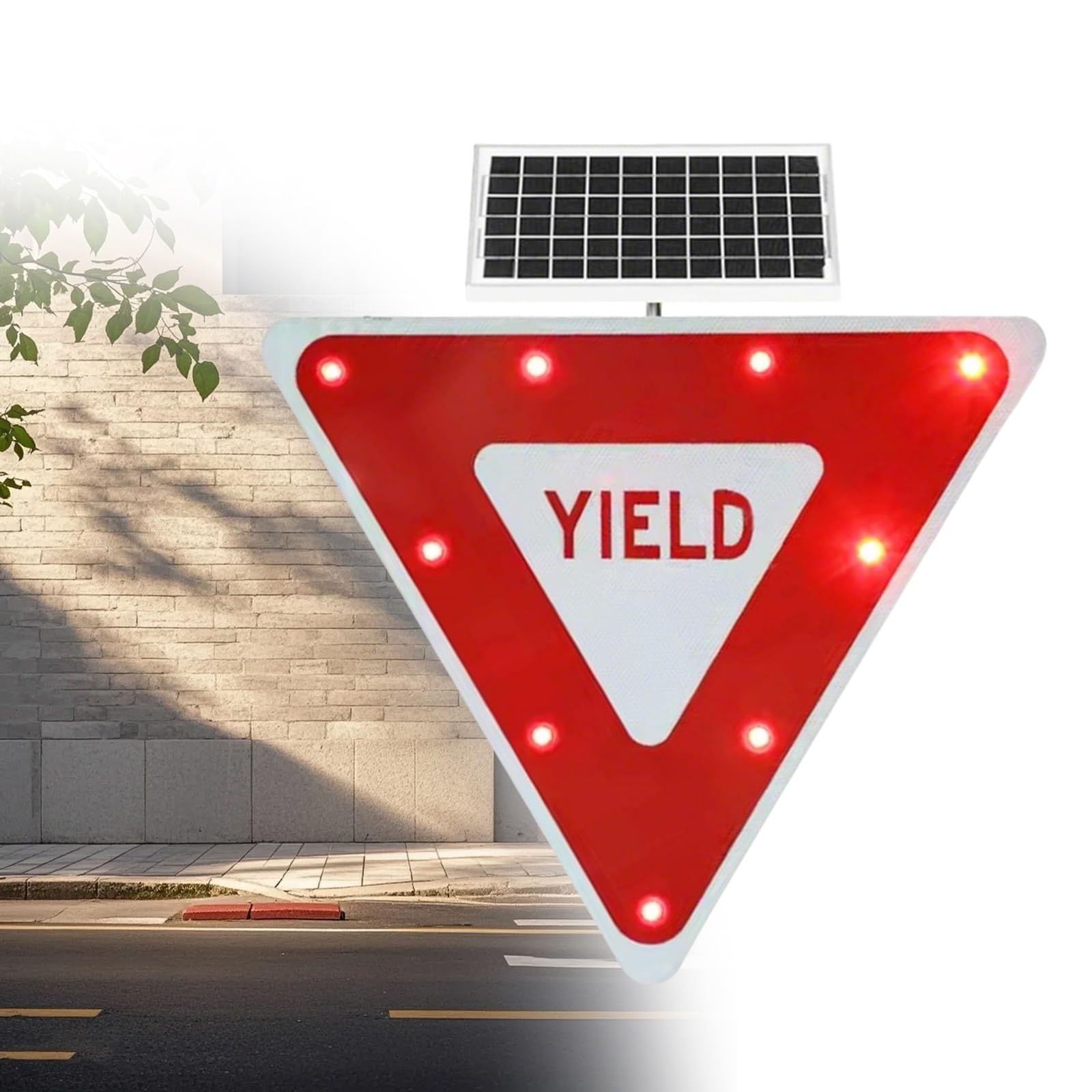 Solar LED Flashing Yield Sign, Yield Sign LED Flashing, Includes Mounting Bracket, IP65 Waterproof, for School Entrances and Residential Complex Entrances