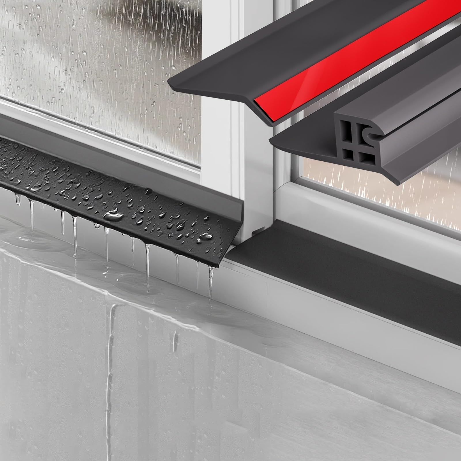 Burlete para Ventanas, Junta de Goma autoadhesiva Flexible para Puertas y Ventanas, Kit Deflector de Lluvia y sellador contra Corrientes de Aire, Tapa antigoteo eficaz para Bloquear Fugas de