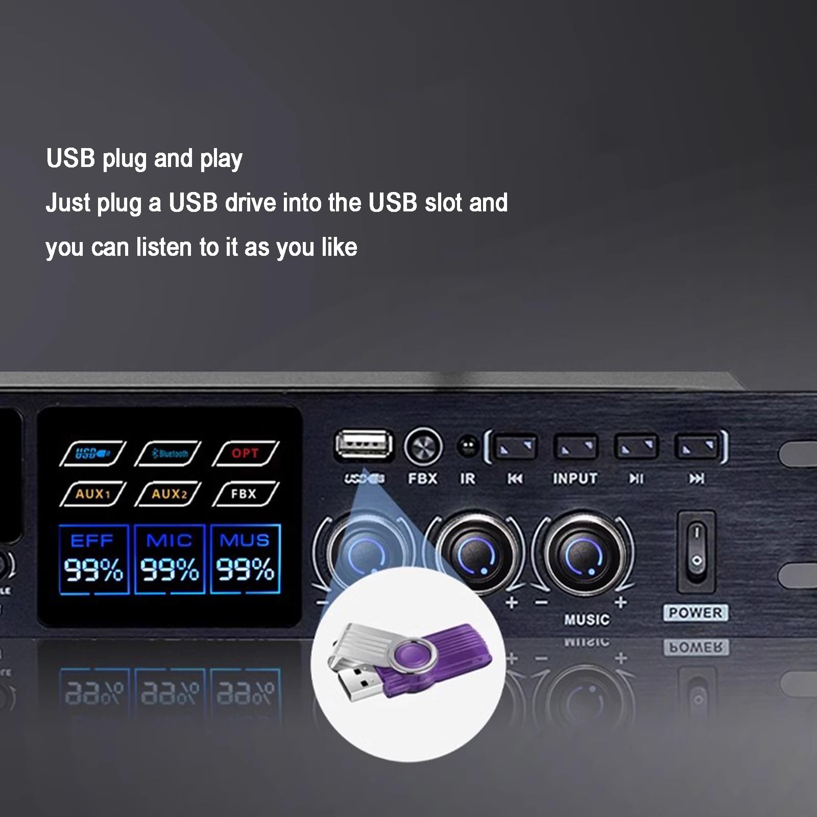 Efector Digital De Preamplificador KTV, Procesador De Audio Anti-silbidos, con Pantalla De Espectro, Control Remoto, Compatible con Reproducción USB, MP3 Y Bluetooth