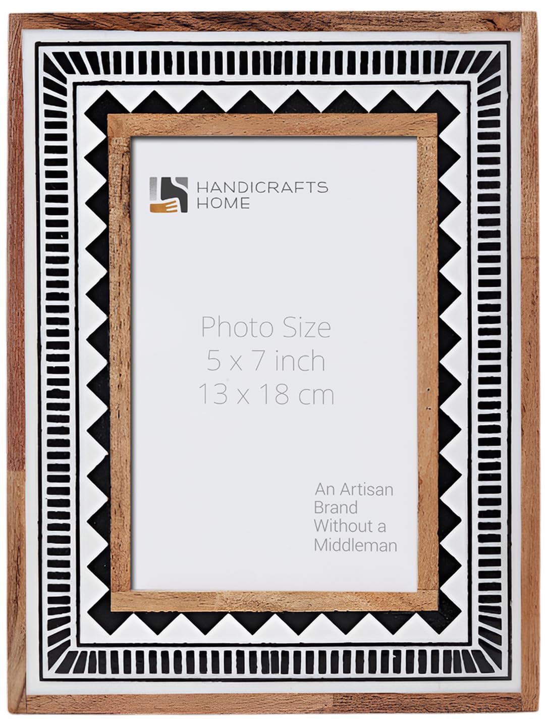 Handicrafts Home Geometric White Black & White Handcrafted Resin Inlay Picture Frame 5X7, Modern Wood Photo Frame For Tabletop Or Wall Display, Artisan Boho Home Decor