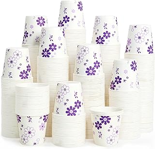 [300 Pack] 3oz Disposable Bathroom Cups, Paper Cups, Mouthwash Cups, Cold Disposable Drinking Cup for Party, Picnic, BBQ, Travel, and Event, Purple Floral