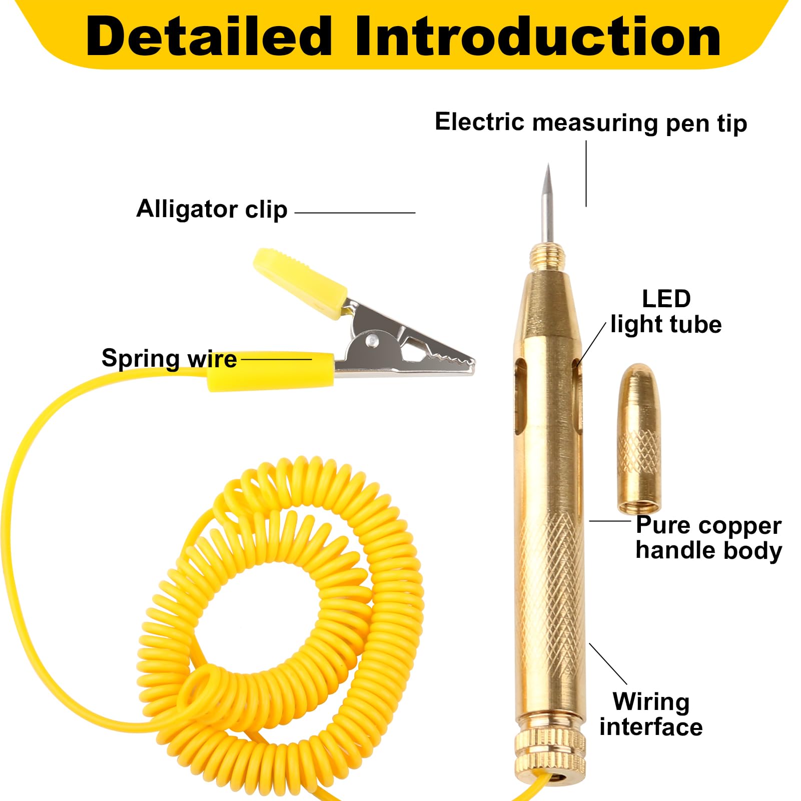 2 Comprobador Fusibles Coche Comprobador Voltaje Corriente DC 6V/12V/24V Buscapolos Circuito Pluma Prueba Voltaje con Pinza Cocodrilo Sonda Acero Cable Espiral Extensible para Comprobar Bajo Voltaje