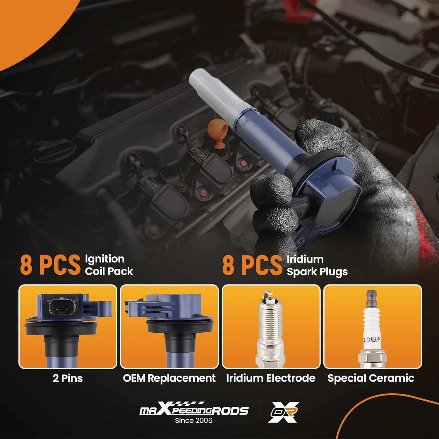 maXpeedingrods UF622 Set of 8 Ignition Coil Pack and Iridium Spark Plugs Fit for Ford F-150 Mustang V8 5.0L 2011-2015, Ignition Coil Kit Replaces UF-622