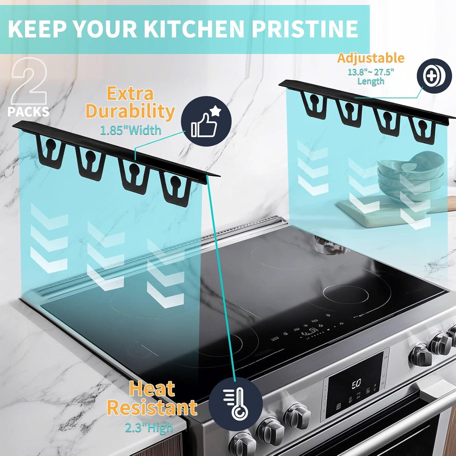 T-Shape Stove Gap Covers Stainless Steel, 2 Pack Stove Gap Filler Easy Retractable Length 13.8" to 27.5", Width 1.85" - ALMCALS Oven Gap Filler Stove Guards Range Trim Kit