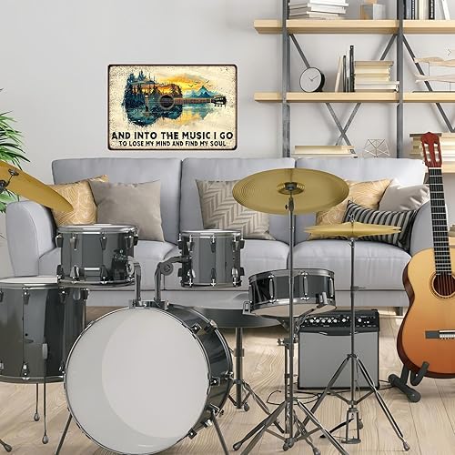 Miniatura 5 de Póster de metal retro con texto en inglés And Into the Music, letrero vintage para hombre, cueva, divertido, garaje, bar, cobertizo de 8 x 12