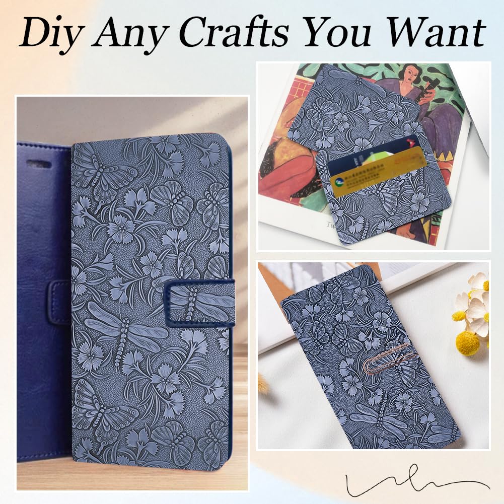 CALFOVERA 1.37×0.3M Blue Embossed PU Leather Sheets Textured Vintage Floral Pattern PU Leather Fabric Synthetic Material Leatherette Roll for DIY Earrings Upholstery Sewing Crafts Making - Image 4