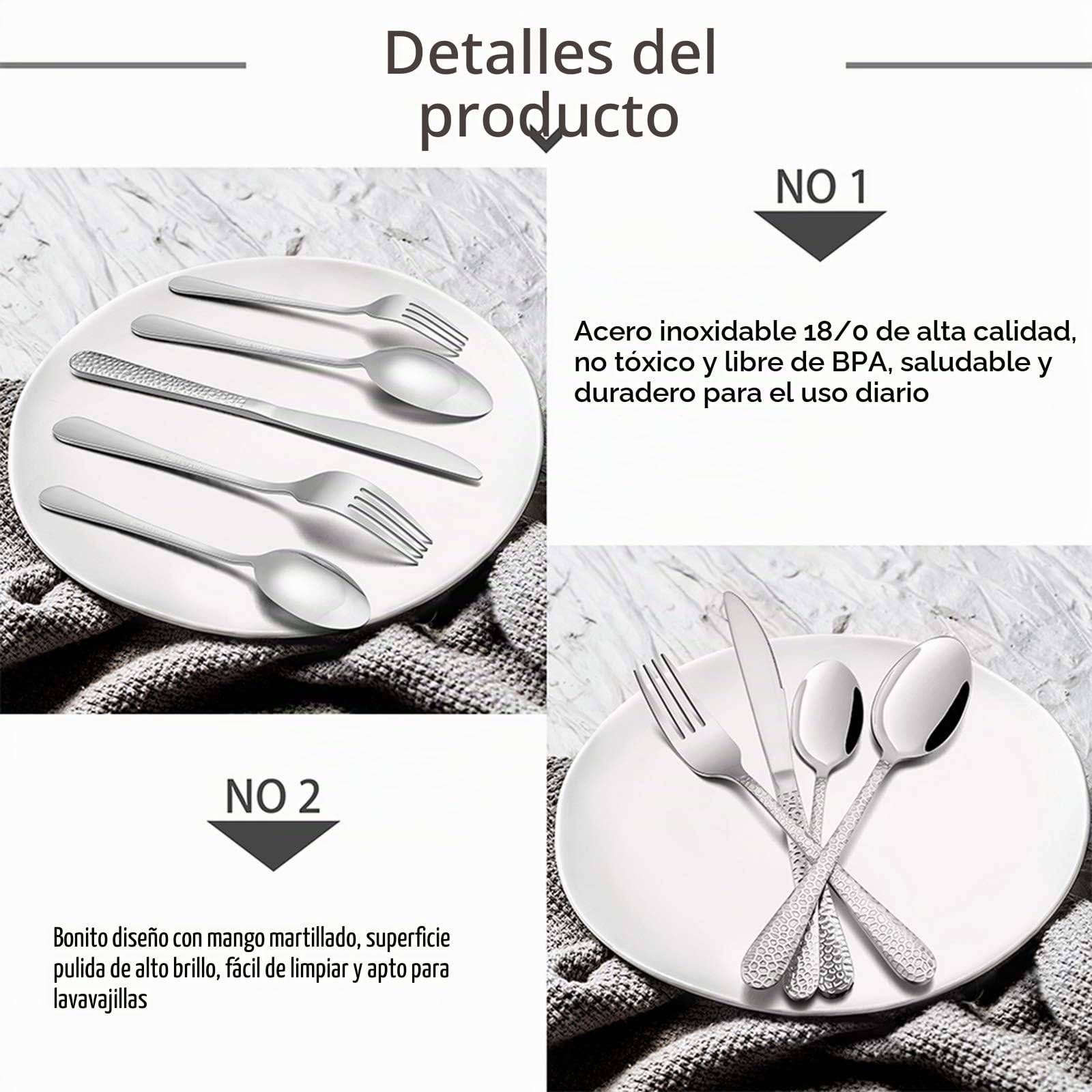 TEAMFAR Juego de cubertería de 60 piezas, acero inoxidable, para 12 personas, mango de martillo, tenedor, cuchara, pulido brillante y apto para lavavajillas