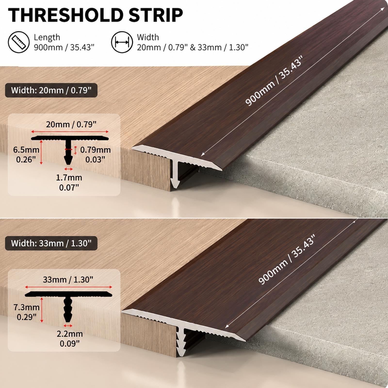 Profilo T Effetto Legno, Transizione in Alluminio per Giunti