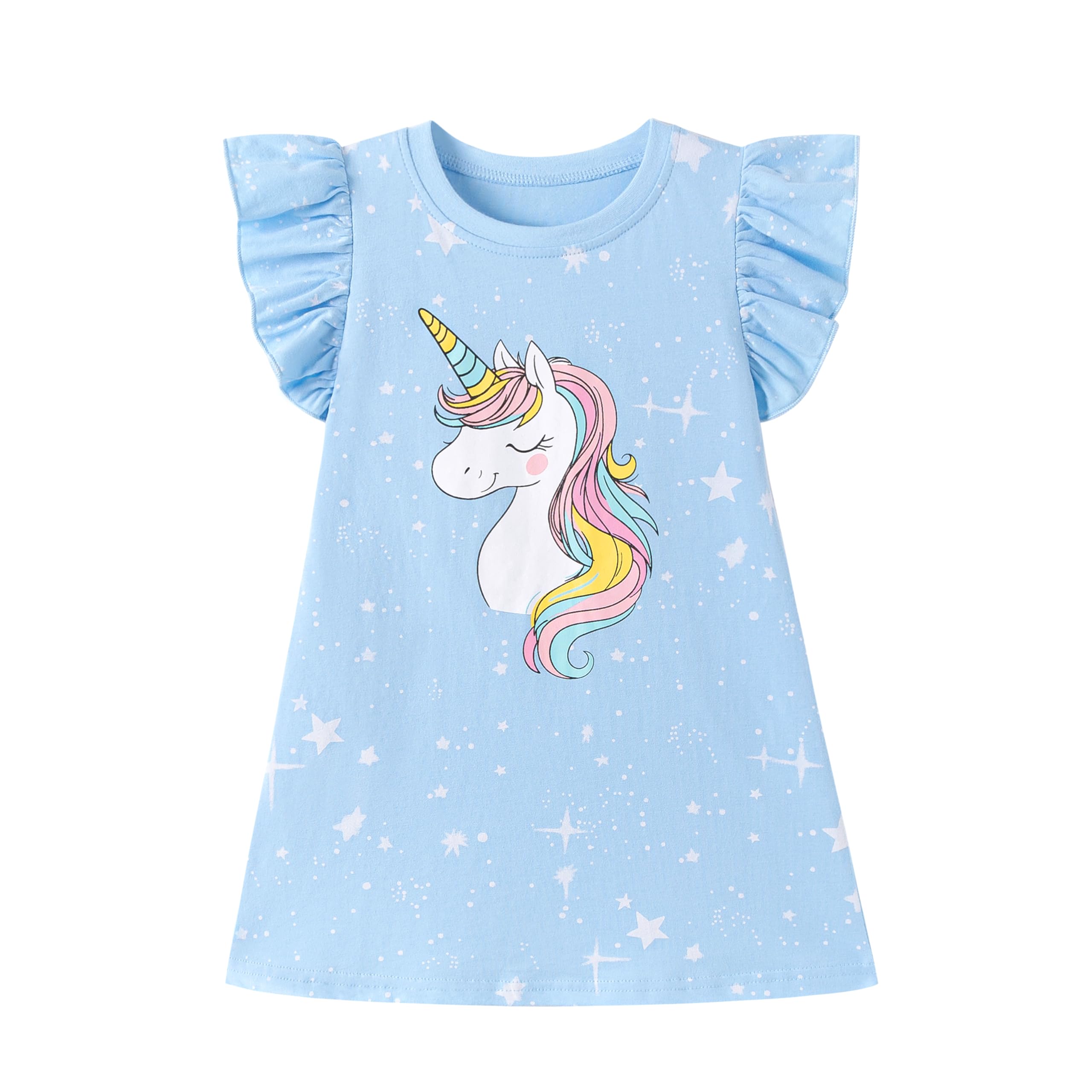 Vestido Niña Unicornio Vestidos Manga Algodón Animal Flores Verano Casual Vestido 2-8 Años — view 11