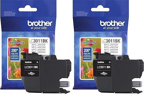 Brother Impresora LC3011BK Singe Pack Cartucho Estándar Rendimiento Hasta 200 Páginas LC3011 Tinta Negro (Paquete de 2)