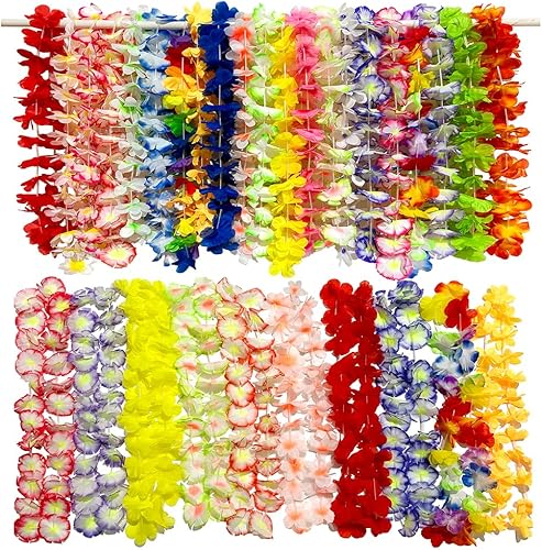 50 piezas de leis hawaianos para fiesta Luau a granel, Luau Leis pone collar hawaiano suministros de fiesta para adultos y niños, flores hawaianas