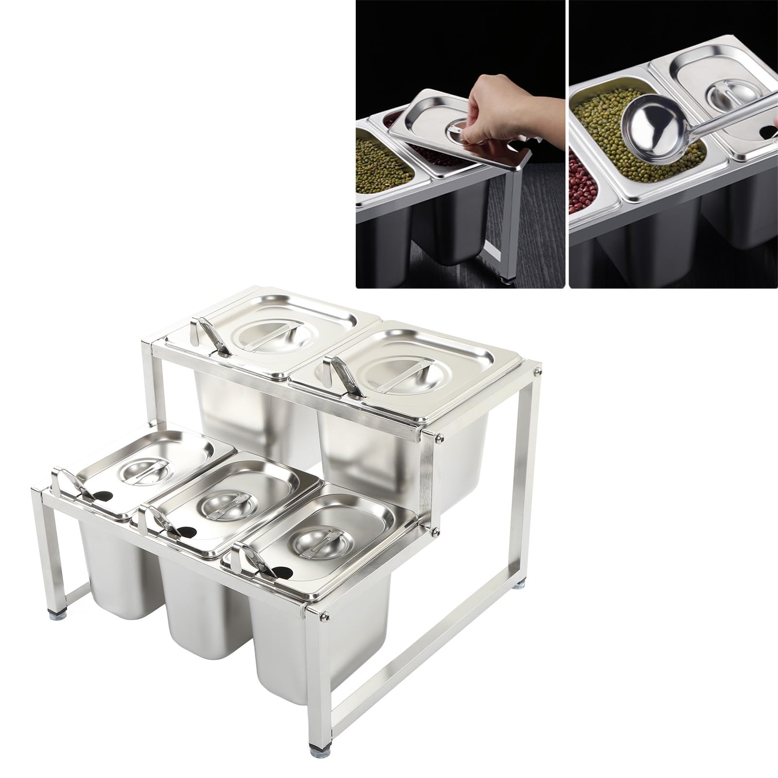 Yosoo Health Gear Zestaw Pojemników na Przyprawy Rozkładany Stojak na Przyprawy ze Stali Nierdzewnej 2-poziomowy Organizer Półka z Patelniami Pokrywy Chochli Odporne rdzę do Szafki Kuchennej Domowa