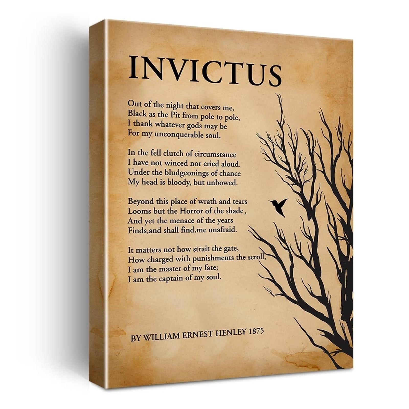 EKFBQBGW Vintage Invictus Poem Quote Poster William Ernest Henley Master of My Fate Captain of My Soul Motivational Wall-Art Print for Office Study Framed,16x24inch(40x60cm)